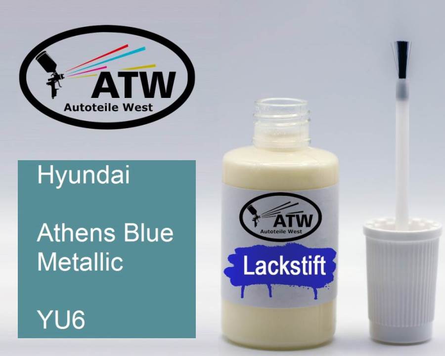 Hyundai, Athens Blue Metallic, YU6: 20ml Lackstift, von ATW Autoteile West.